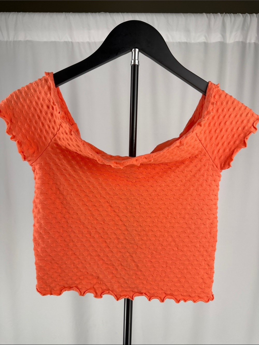bp Creamsicle Orange Textured Off-Shoulder Crop Top